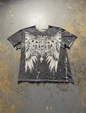 Y2K Affliction Like Skull Grunge Distressed Black Graphic Shirt-Size Large