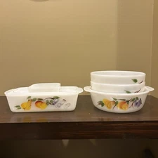 Fire King Oven Ware Gay Fad Mixing Bowl Vintage Set of 6 Grapes Peach Cottage