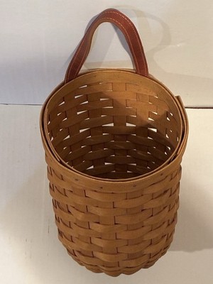 Longaberger~10.5  Handmade Round Wall Hanging Basket~Leather Strap~Signed