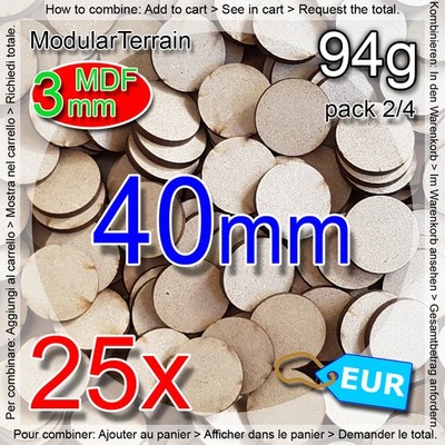 25x 3mm MDF 40mm Round Base Warhammer 40k Infinity Age Of Sigmar