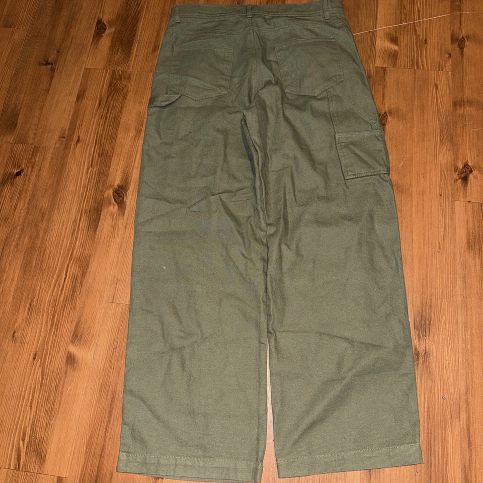 Брюки мужские без границ 32x31 темно-зеленые мешковатые холщовые с двойным коленом - Изображение 4 из 4