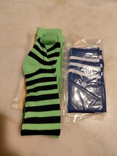 Kids Striped Knee High Socks Green/Black Blue/White 2 Pair Set