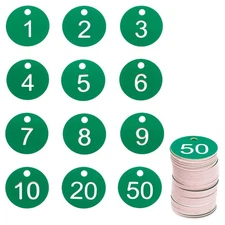 Numbers Key Tags, 0-50 Plastic ID Hang Tag Numbered Tags(Green & White)
