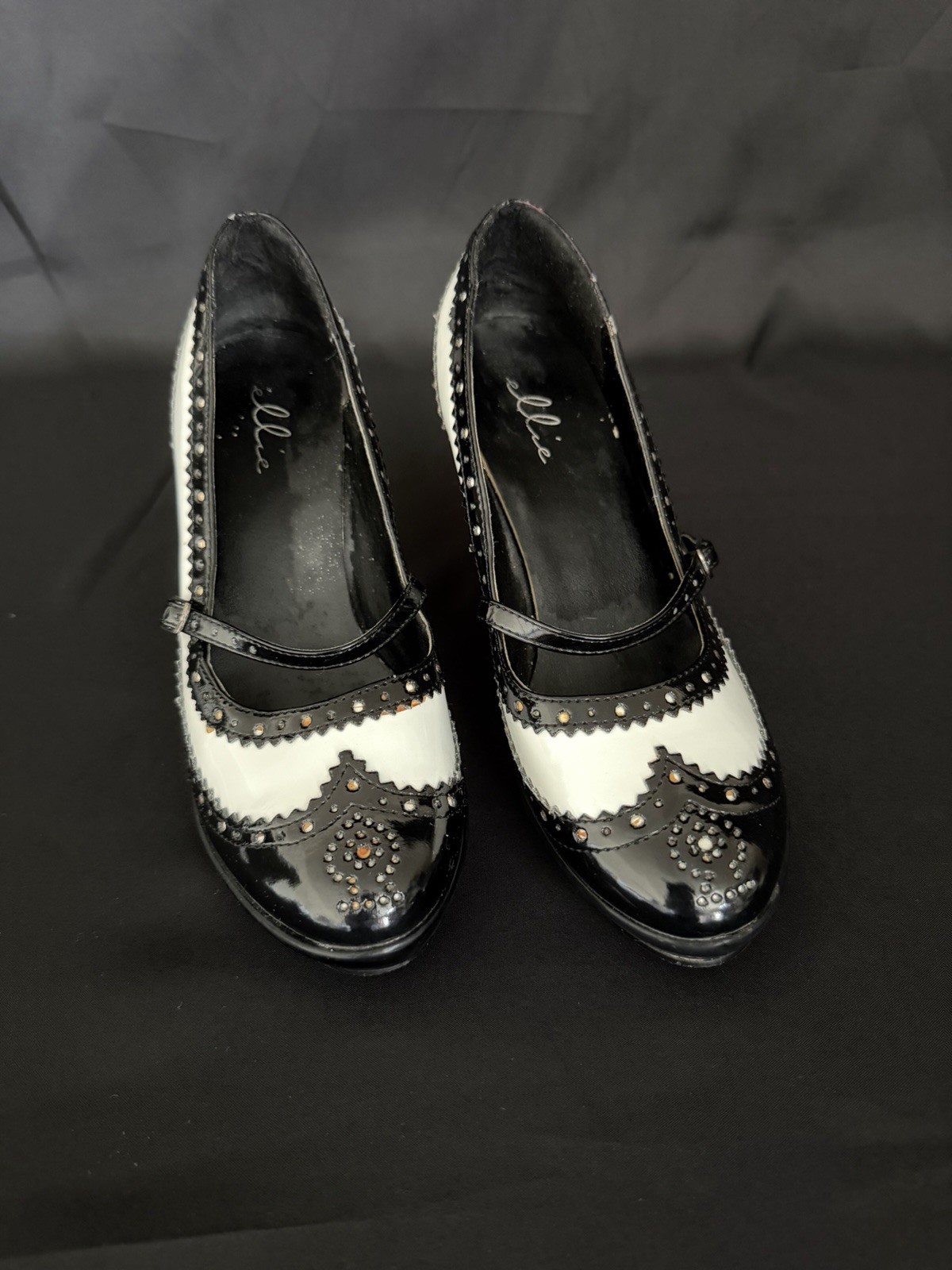 Ellie Shoes Black/White Flapper Mary Jane Retro Pinup Pumps Women’s Size 8