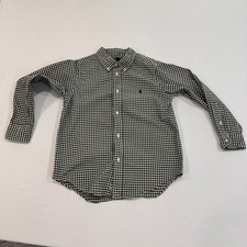Ralph Lauren Gingham Button Down Shirt Kids Size 6 Navy Blue White Preppy