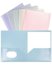 Pastel Plastic Folders, 6 Pack With Pockets, Letter Size Documents Office