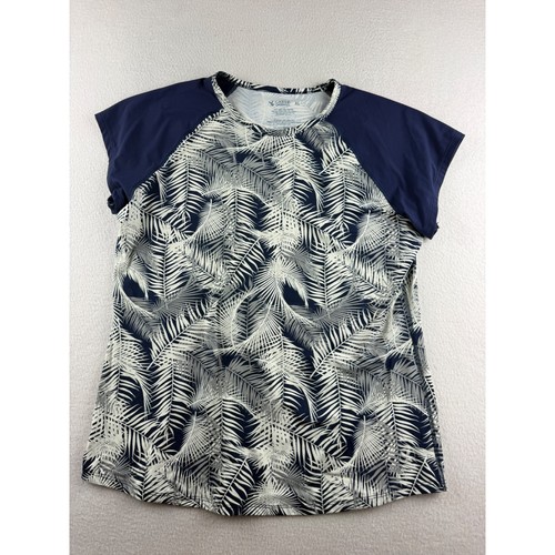 Carve Designs Womens XL Rash Guard Navy Blue White Tropical Palm Leaf Swim Top