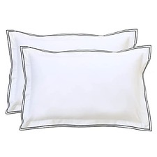 Set of 2 Elegant Embroidery Queen 20" x 30" White With Black Trim