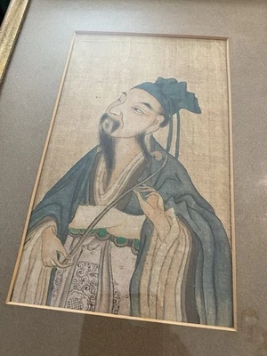 Wang Xishi, Porträt, chinesische Seidenmalerei um 1920, Asiatika, gerahmt. - Bild 1 von 4