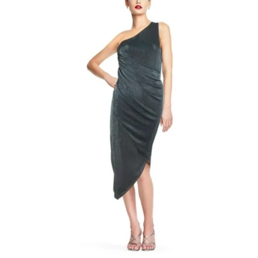 sachin and babi light blue dress Aidan by Aidan Mattox One-Shoulder Draped Column Gown main image 0