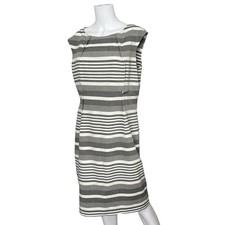 Calvin Klein Striped Dress Knee Length Career Gray White Neutral Professional