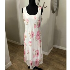 VTG Y2K Believe White Pink Floral Sleeveless Cottage Whimsigoth Dress Sz 8