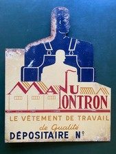 Altes Blechschild aus Frankreich, sog. Fahne, mit Werbung für Arbeitskleidung.