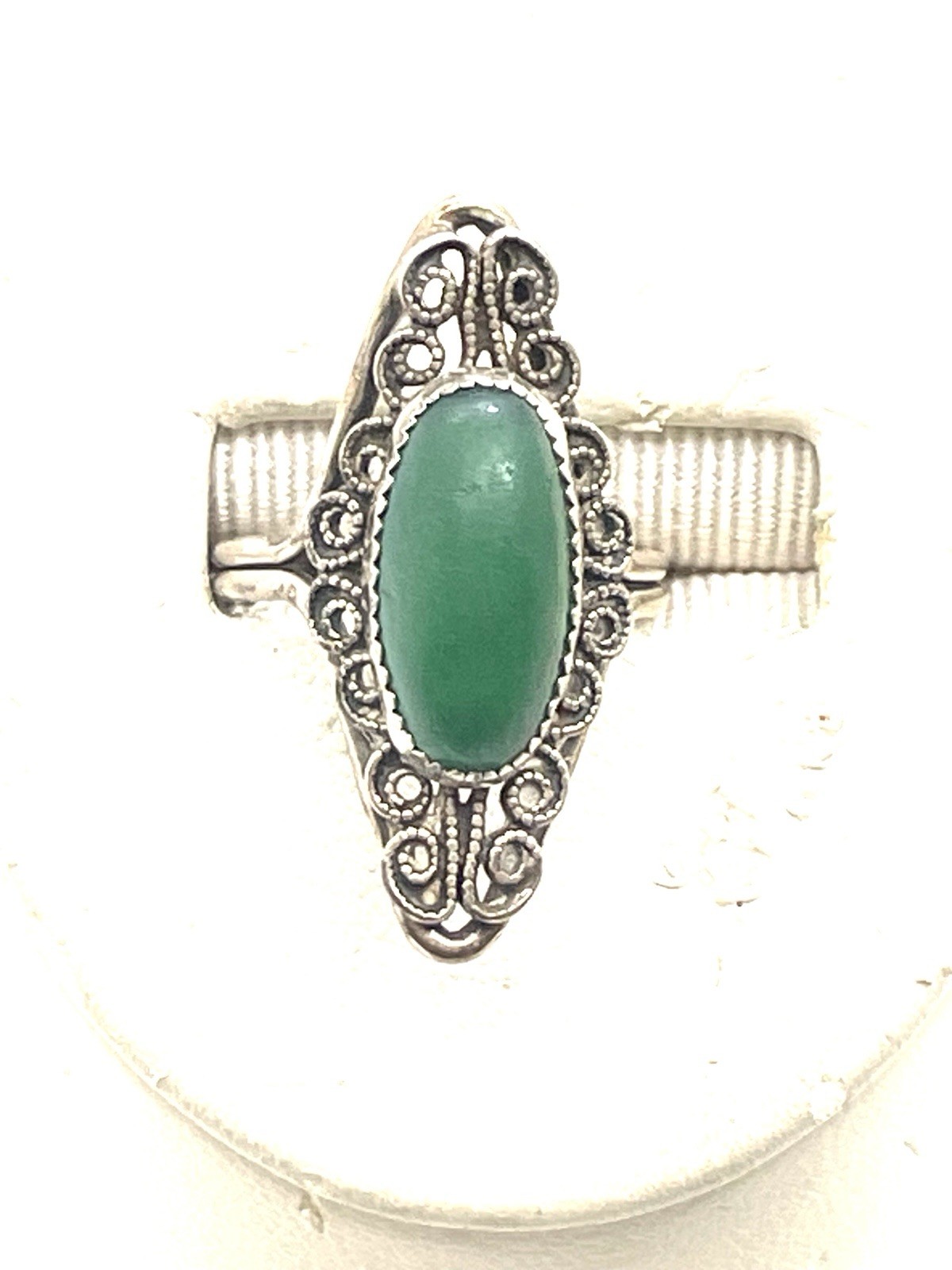 Sterling Adjustable Green Stone Southwestern Ring - image 8