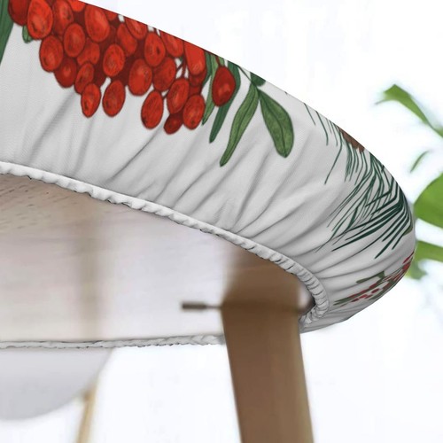 Christmas Holly Tablecloths Round Tablecloth Fitted Elastic Table Cover Washa... - Picture 6 of 9