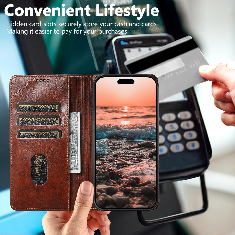 Retro PU Leather Flip Wallet Case Cover For iPhone 17 Pro Max 16 15 14 13 12 11 - Image 4 of 4