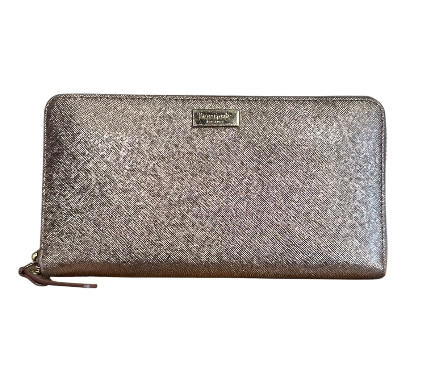 Kate Spade Rose Gold Newbury Lane Neda Saffiano Leather Wallet Zip Around Clutch