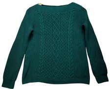 Tommy Hilfiger Womens Boat Neck Fisherman Pullover Sweater Knit Size S/P Green