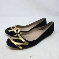 Kate Spade New York Ballet Flats Black Gold Logo Womens Size 9.5