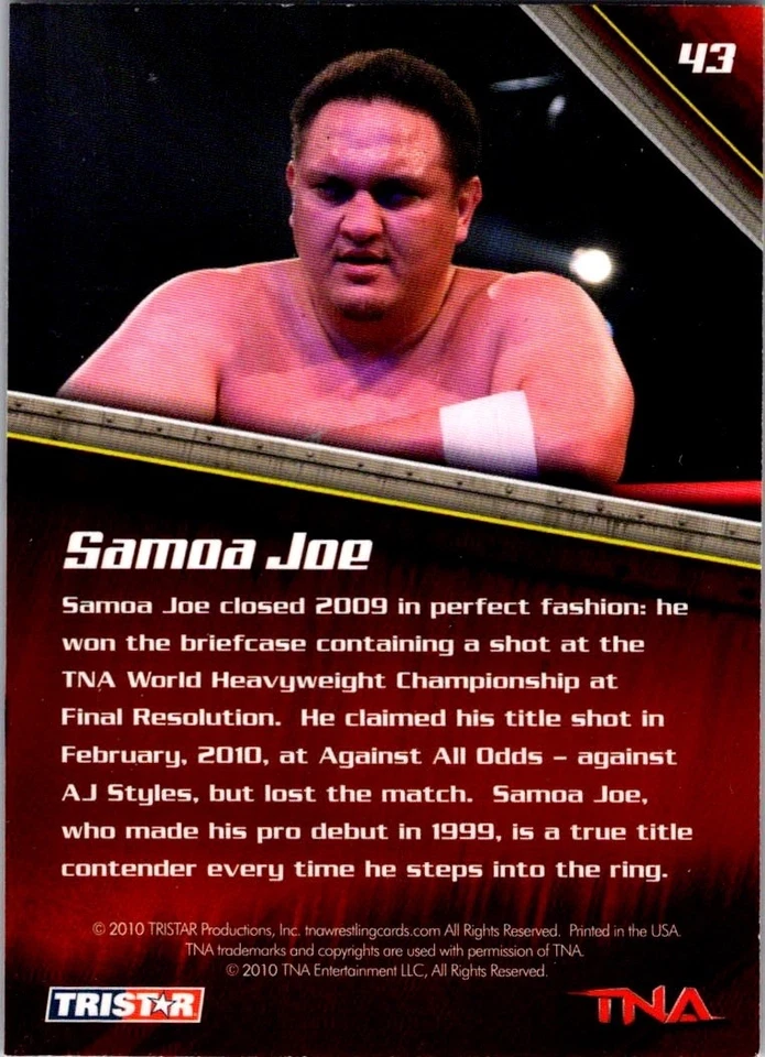2010 TRISTAR TNA SAMOA JOE AUTO AUTOGRAPHED SIGNED  - Image 2 of 2