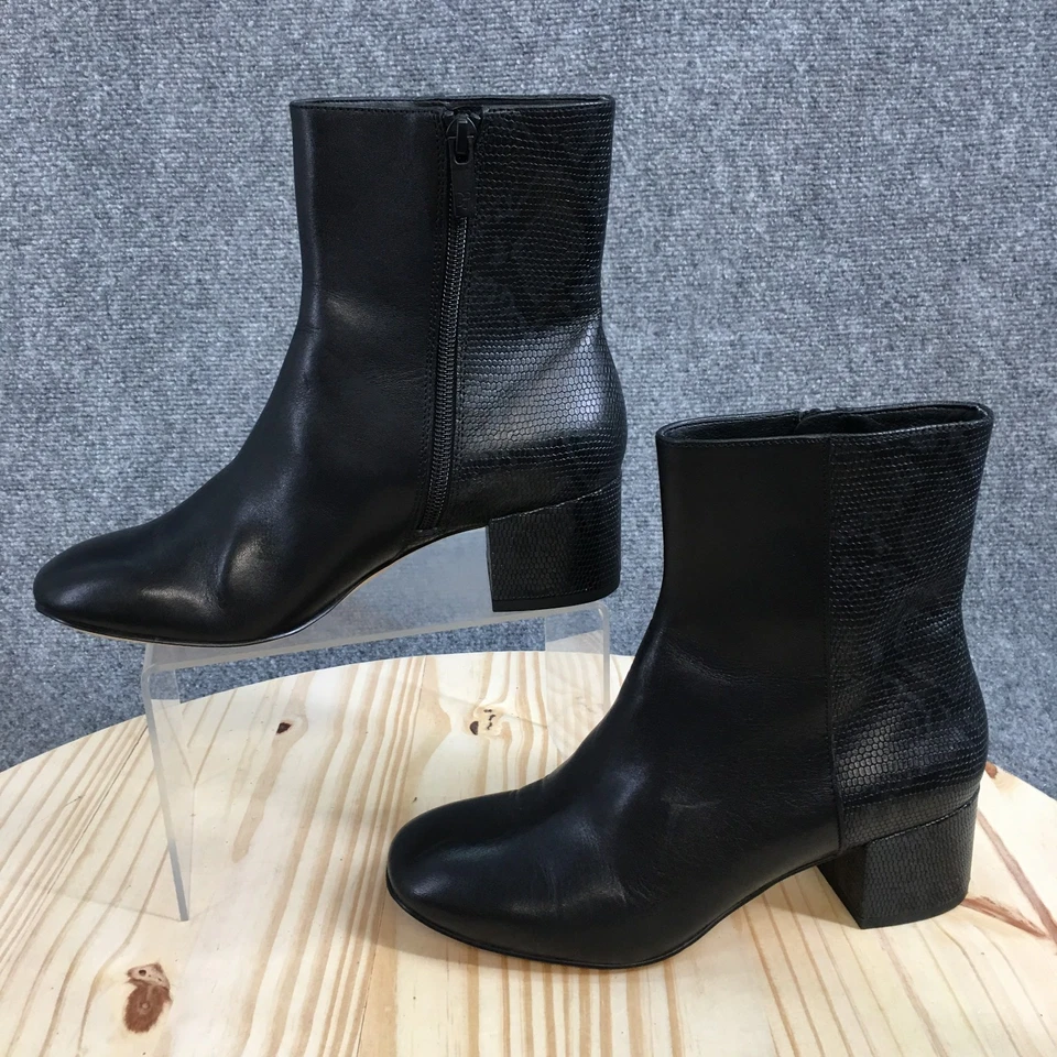 Donald Pliner Botas Mujer 6 M Cindee Botines Cuero Negro Cremallera Lateral Tacones Foto 2 de 4