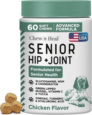 Chew Heal Labs Glucosamine Dogs Hip & Joint Supplement 60 Senior Dogs Mobility