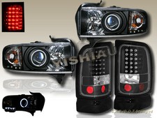 94-01 Dodge Ram Ccfl Halo Projector Headlights Black Led Black Tail Lights 98 94-01 Dodge Ram Ccfl Halo Projector Headlights Black Led Black Tail Lights 98
