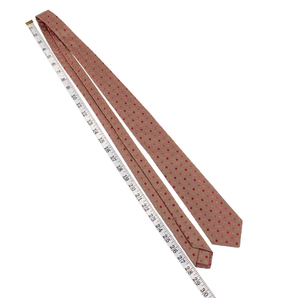 Corbata Kiton nueva sin etiquetas 100 % seda siete pliegues en marrón claro con cuadrados rojos/puntos blancos Foto 3 de 4