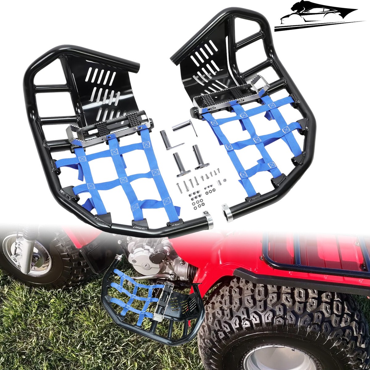 バ*。様 青黒コンプ　ハイレート　パーツ Pair Nerf Bars Heel Guards For Honda TRX 450R Sportrax 450 All