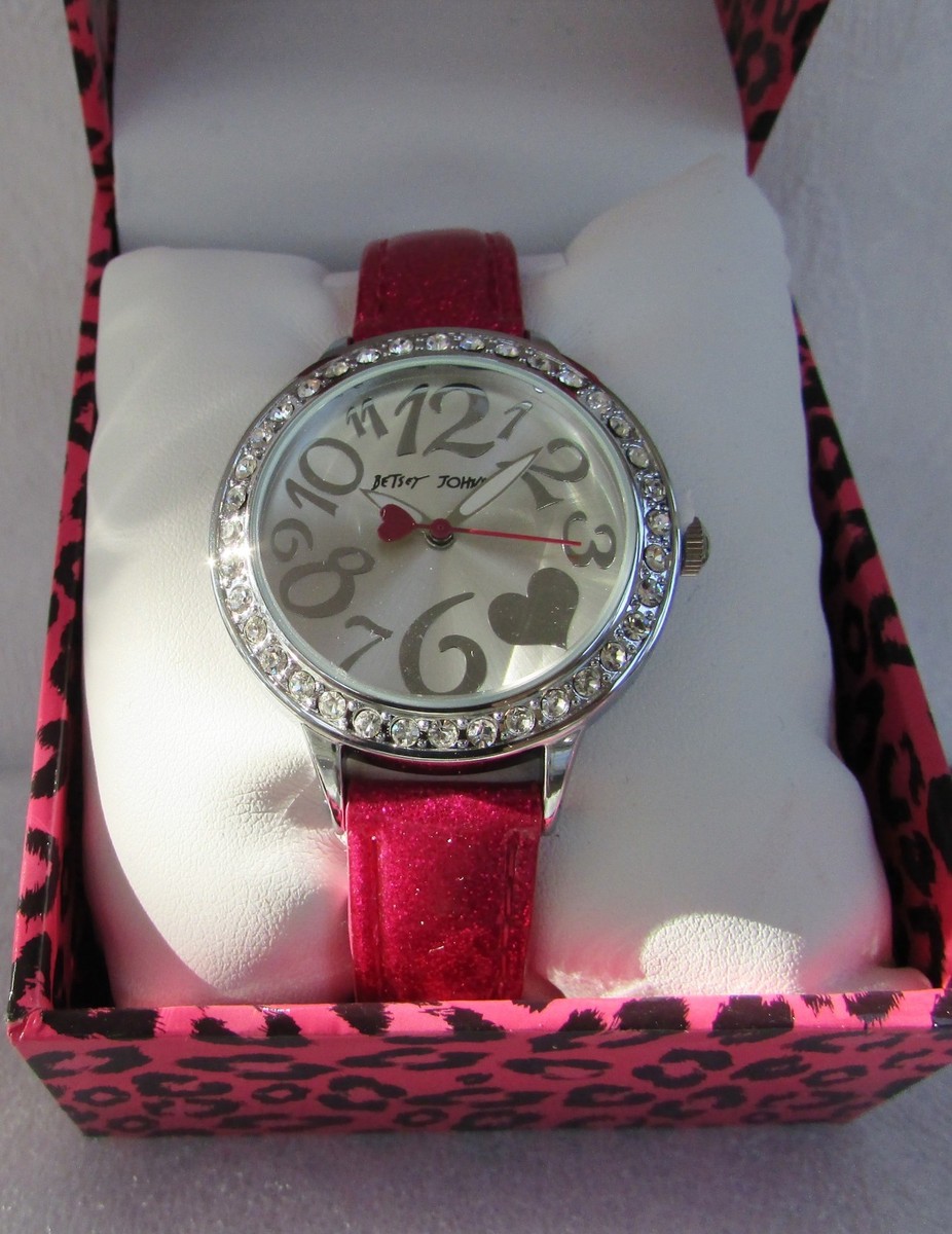 Betsey Johnson Crystal Bezel Watch Fuchsia Glitter BJ00596 