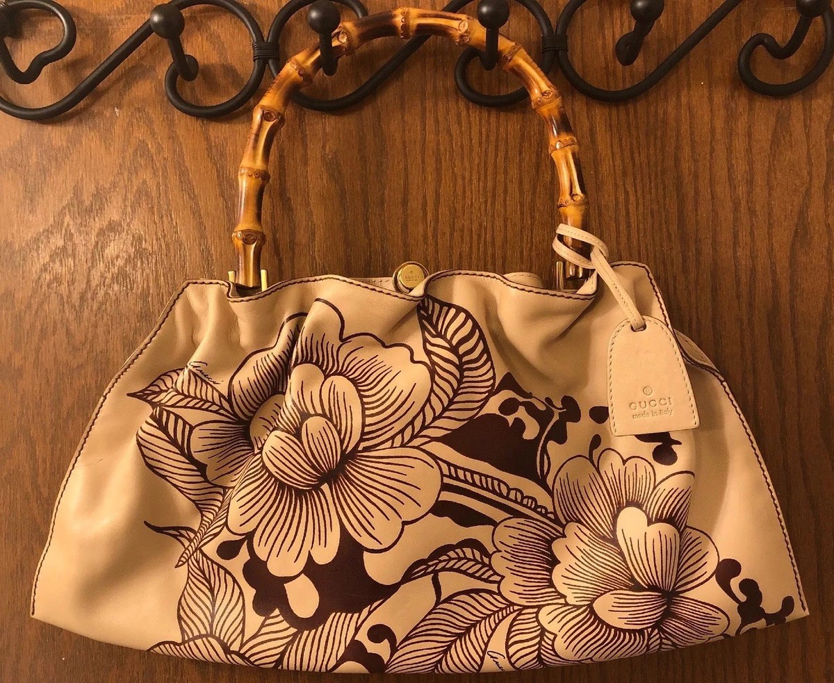 Tom Ford For Gucci Bamboo Handle Tan Leather Bag W/ Tattooed Tom Ford For Gucci Bamboo Handle Tan Leather Bag W/ Tattooed