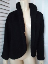 VINTAGE GLENHAVEN Coat Wrap M Black Wool Textured Boucle Lined Retro 60s