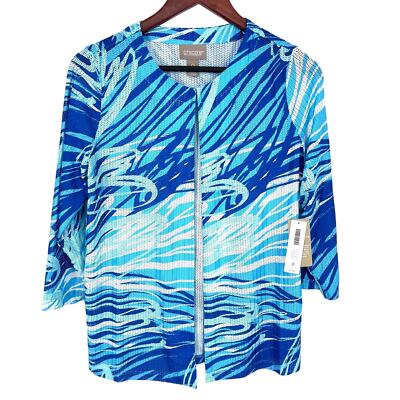 NEW Chicos 0 Small US 4/6 Stretchy Blue Tropical Ocean Cover Up Blouse Shirt Top