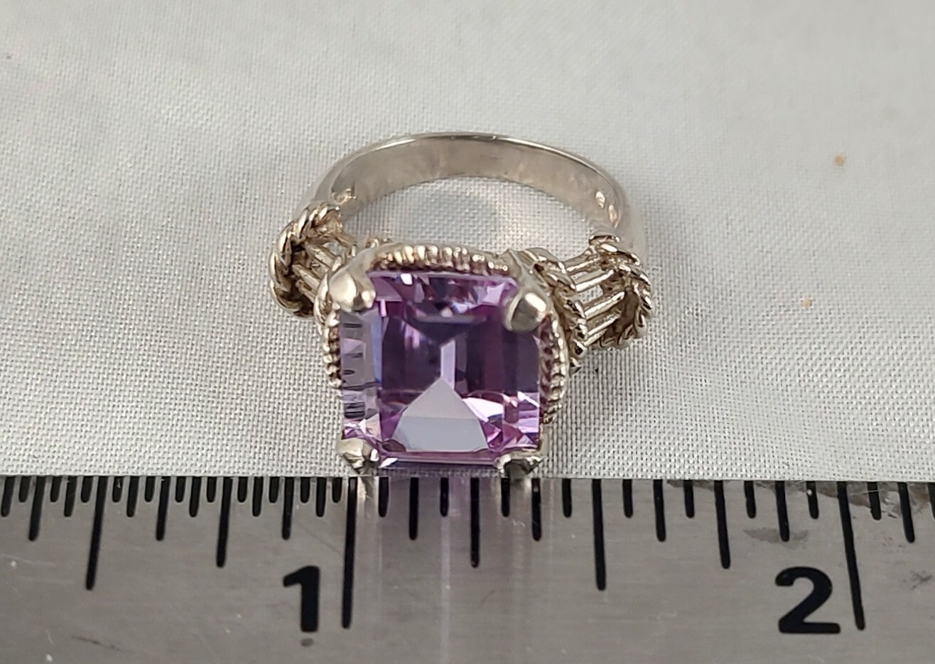 Solid Sterling Silver Large Emerald-Cut Lavender … - image 7