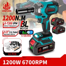 1200Nm Cordless Impact Wrench 1/2'' Brushless High Power Driver 2 Battery Kits