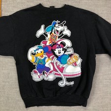 VTG Disney Sweatshirt Mens M Black Mickey Unlimited Goofy Donald Jerry Leigh 90s