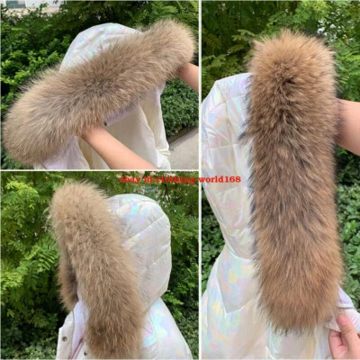 luxury 100% Real Fur Collar Scarf Ussuri Raccoon Fur trim For Winter Puffer Coat - Image 1 of 4