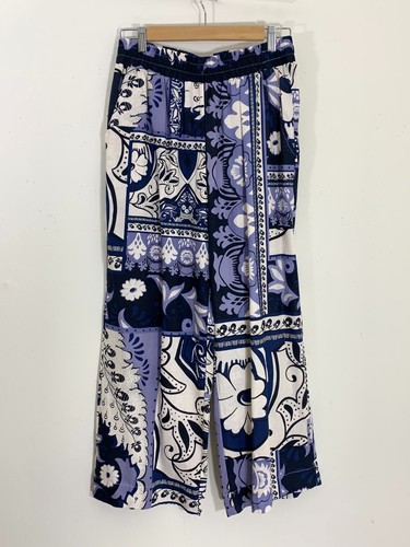 NWT Christian Siriano New York Blue Linen Wide Leg Pants Side Pockets Size S - Picture 3 of 5