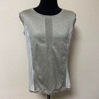 CHANEL Sports Damen Mesh Tank Top Tops ärmelloses Shirt grau Activewear Auth