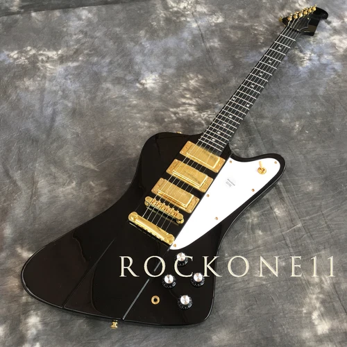 Unbranded Black Firebird Electric Guitar Mahogany, HHH Pickups Gold Hardware
