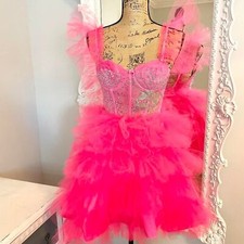 HUGE SALE New York Couture One of a Kind PINK Bustier Skull Rhinestone Dress