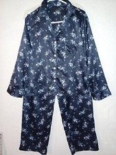Lauren Ralph Lauren Pajama Set Women's Floral Blue Satin 2 pc pj pants button