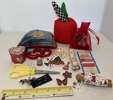 Pin Cushion Denim Jean Notions Handmade Sewing Machine Rhinestone Charm 193