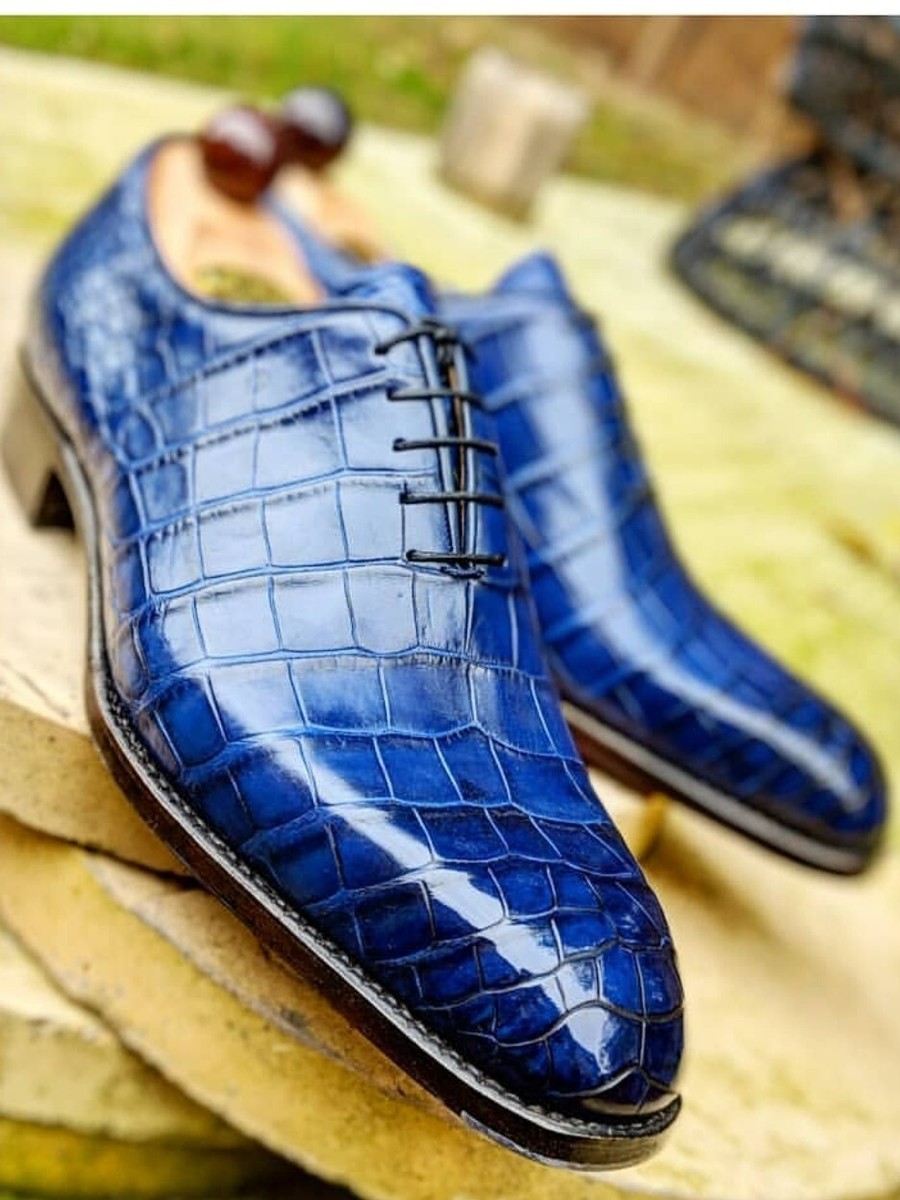knee length dresses for ladies Men Blue Color Leather Shoes, Blue Formal Shoes, Leather Moccasins – Rebels  Market main image 1
