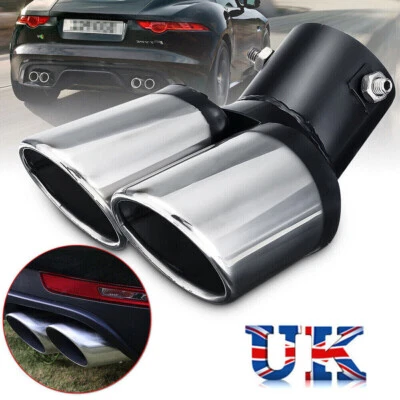 QNGENET Curved Car Tailpipe Twin Exhaust Tail Tip Trim Muffler Rear Pipe UK