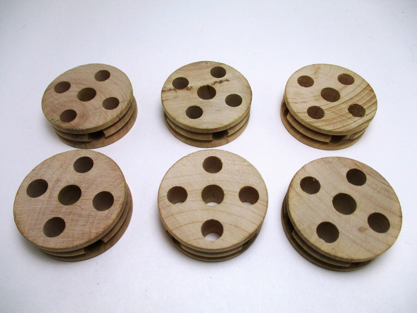 Tinkertoy 6 Spools 5 Hole Replacement Parts Wooden Tinker Toy Pieces Natural 