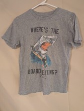 Gap Kids XL 12 Shark Graphic T-Shirt 'Where's The Board Meeting ' Gray