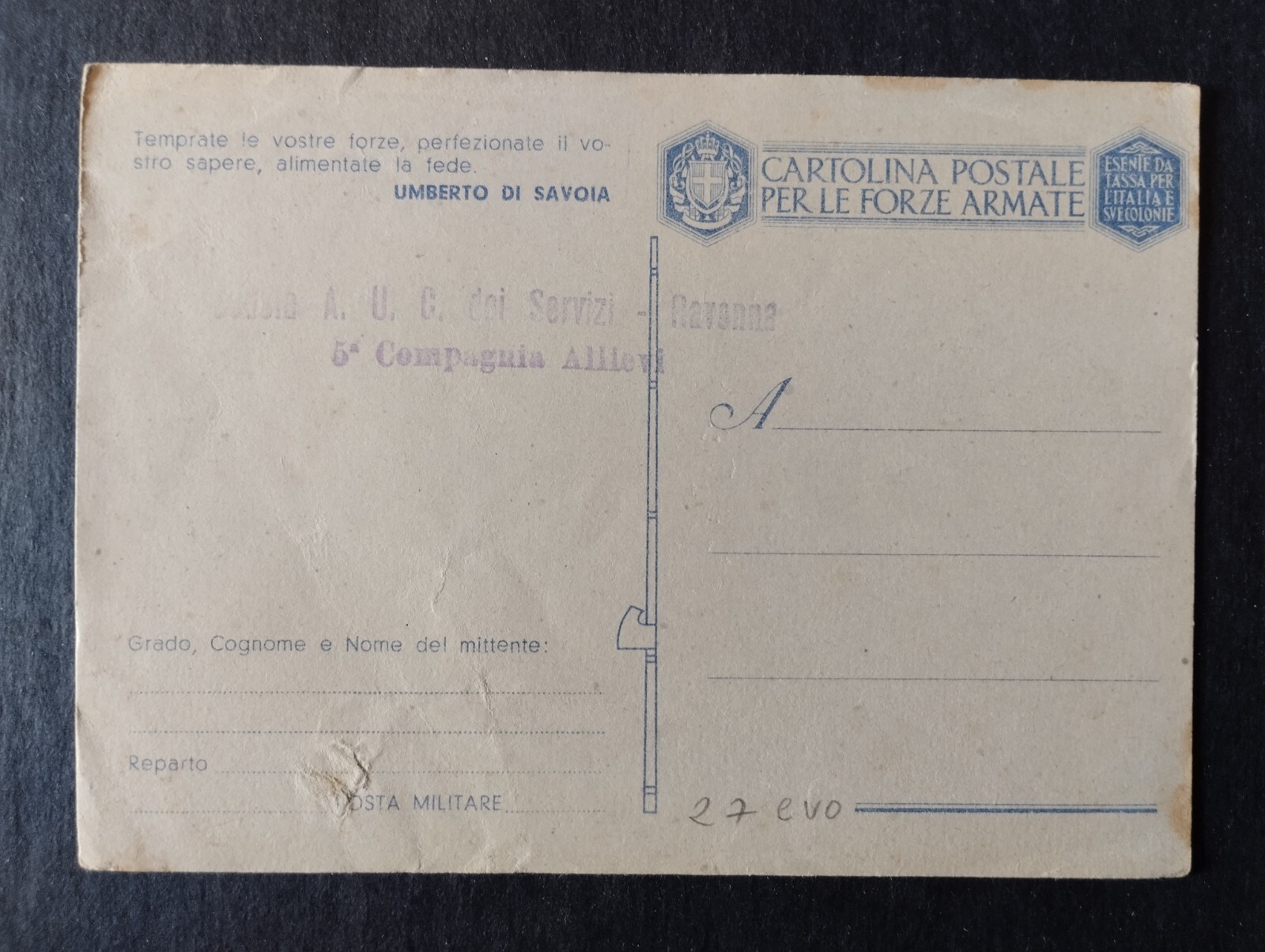 Cartolina Postale Franchigia Propaganda "Temprate le Vostre Forze..." WZ803