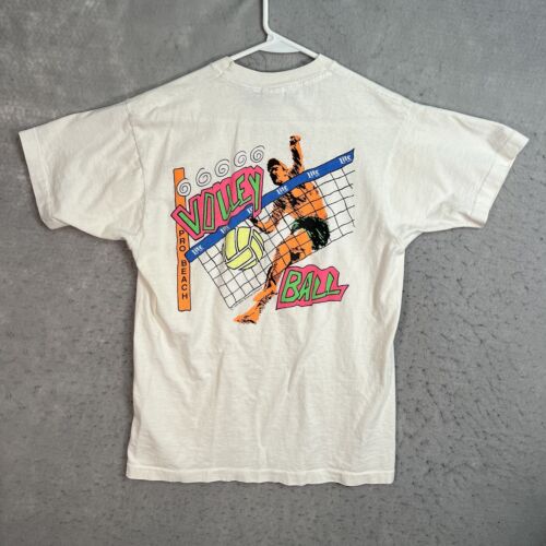 Vintage 90s Miller Lite Volley Ball  Pro Beach T Shirt Adult Large White Mens - Afbeelding 1 van 12