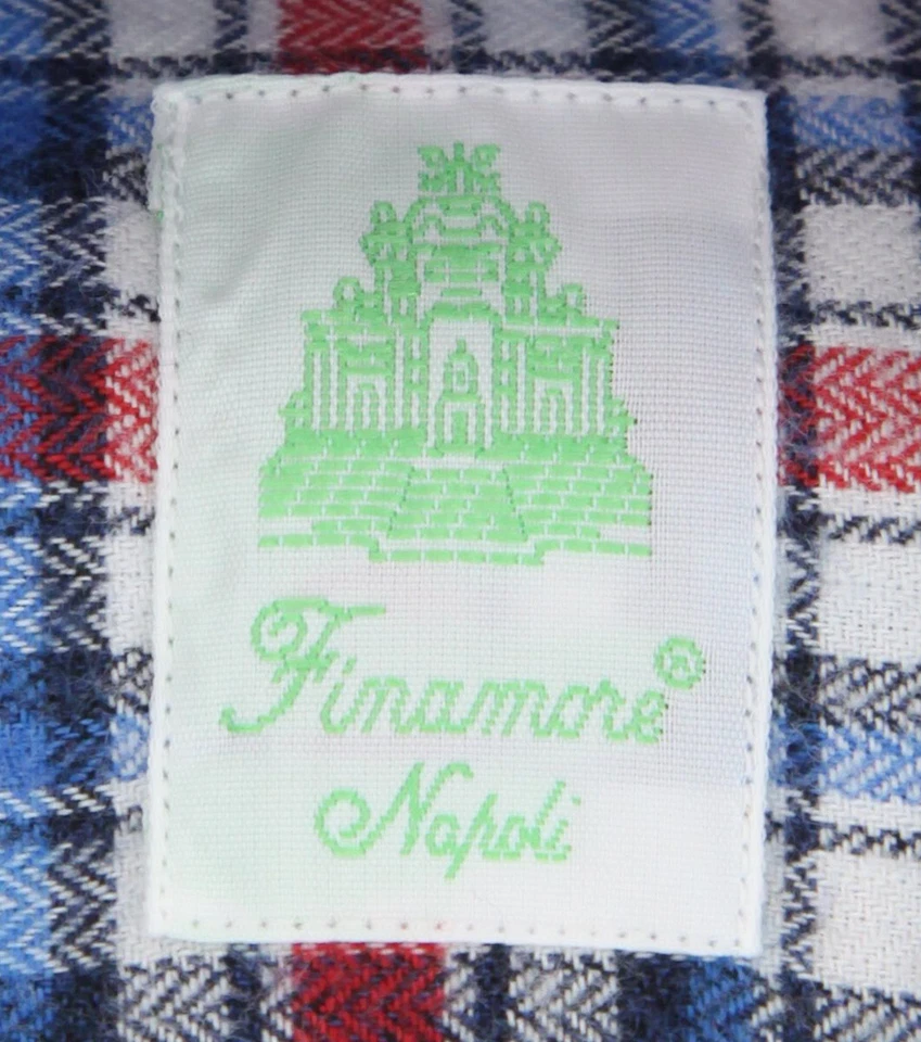 Camisa de franela a cuadros azul marino Finamore Napoli - extra delgada - (IV) Foto 4 de 4